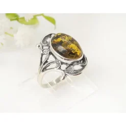Bernstein Ring grün gelb Silber 925 BR349