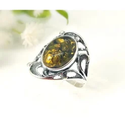 Bernstein Ring grün gelb Silber 925 BR349