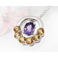 Collier Silber 925 45 cm Citrin Amethyst Sterlingsilber sd164