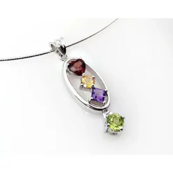 Collier Halsreif Silber 925 42 cm Granat, Citrin, Amethyst, Peridot Sterlingsilber sd165