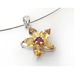 Collier Halsreif Silber 925 42 cm mit Blume Citrin Granat Sterlingsilber sd166