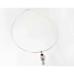 Collier Halsreif Silber 925 42 cm Granat, Citrin, Amethyst, Peridot Sterlingsilber sd165