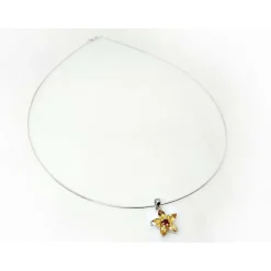 Collier Halsreif Silber 925 42 cm mit Blume Citrin Granat Sterlingsilber sd166