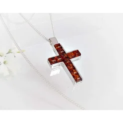Kreuzanhänger Silber 925 Bernstein Kreuz BA338