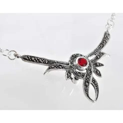 Silber Collier 46 cm Granat, Markasit rot Sterlingsilber 925 sd08
