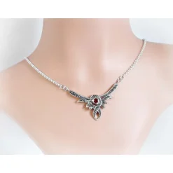 Silber Collier 46 cm Granat, Markasit rot Sterlingsilber 925 sd08